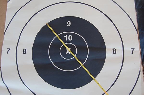 The SR target used at 200 yards for both standing and sitting rapid is 13 inches across the bull (nine ring.) Despite having a 90% reduction is available time, scores from sitting are usually higher.