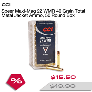 CCI Speer Maxi-Mag 22 WMR 40 Grain Total Metal Jacket Ammo, 50 Round Box