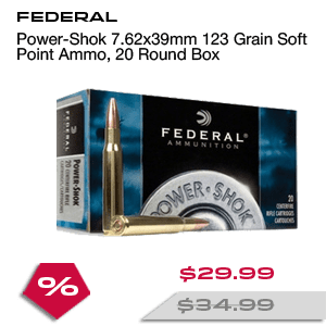 FEDERAL Power-Shok 7.62x39mm 123 Grain Soft Point Ammo, 20 Round Box (76239B)