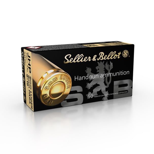 SELLIER & BELLOT 9mm 115 Grain JHP Ammo, 50 Round Box (SB9C)