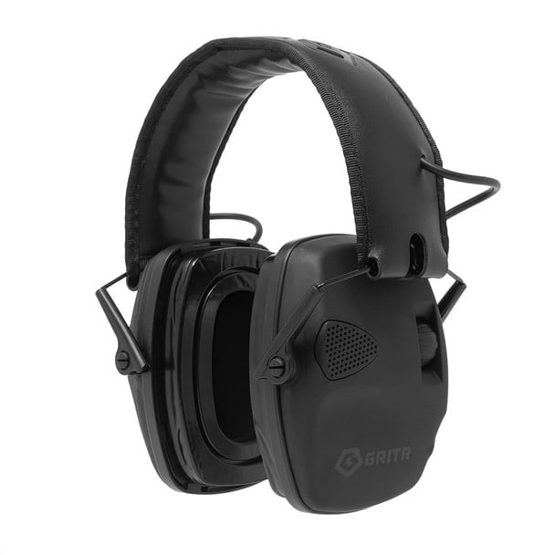 GRITR Electronic Hearing Protection, Earmuffs for Noise Reduction, Black